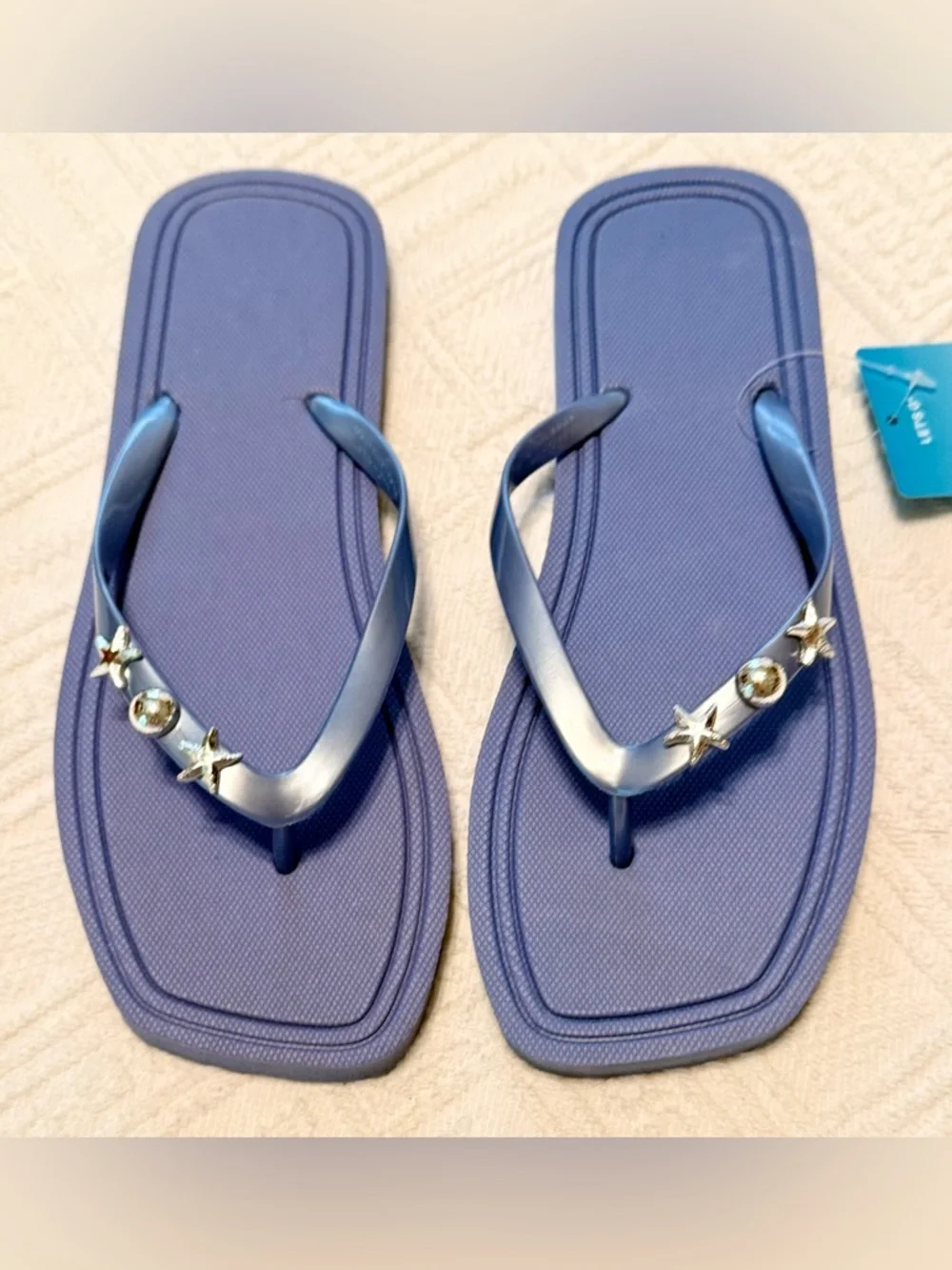 Sandals Flip Flops slip on - size 7/8 medium NEW!  Blue w/silver sea accents - Picture 3 of 10